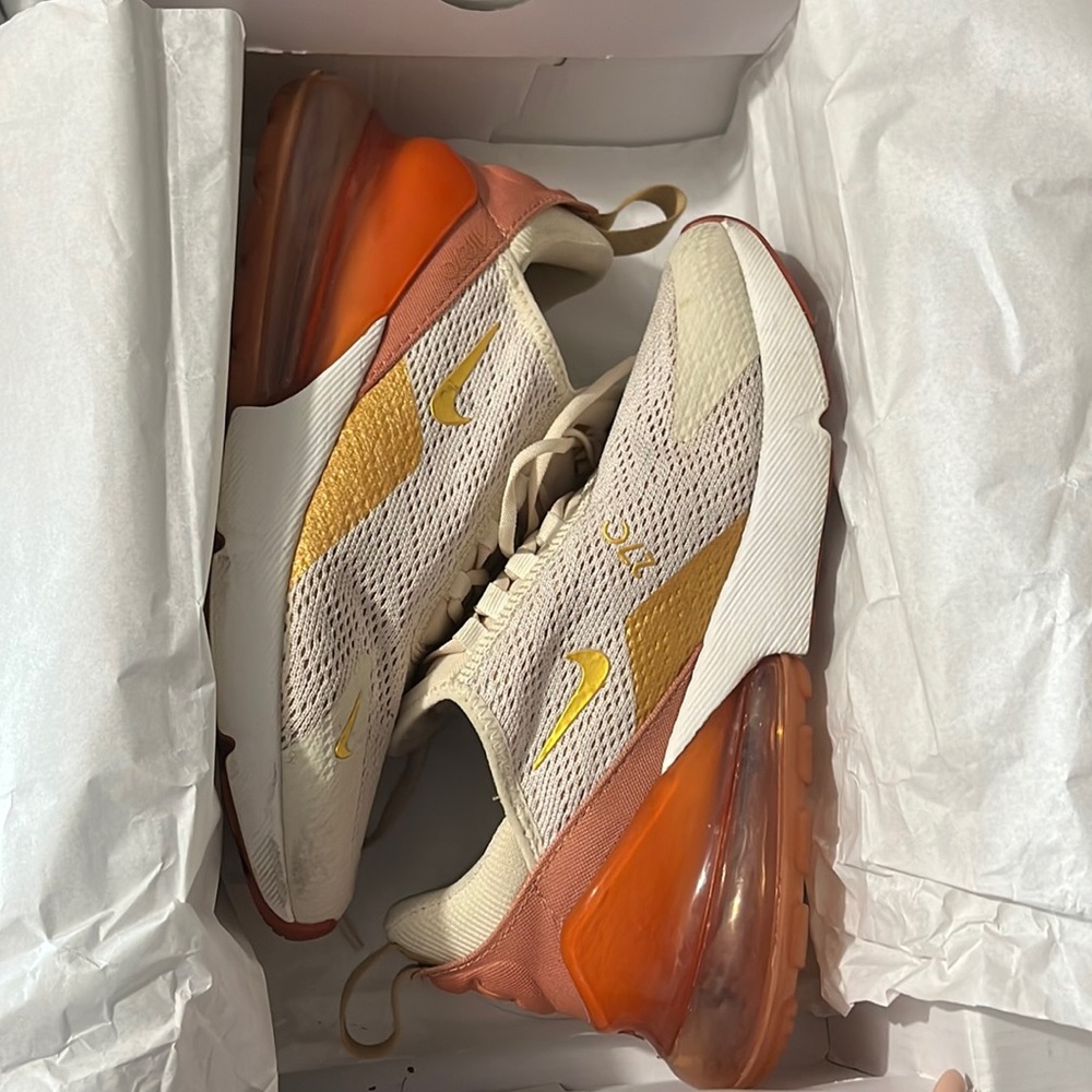 Nike Athletic Shoes in Cream, Gold, and Orange